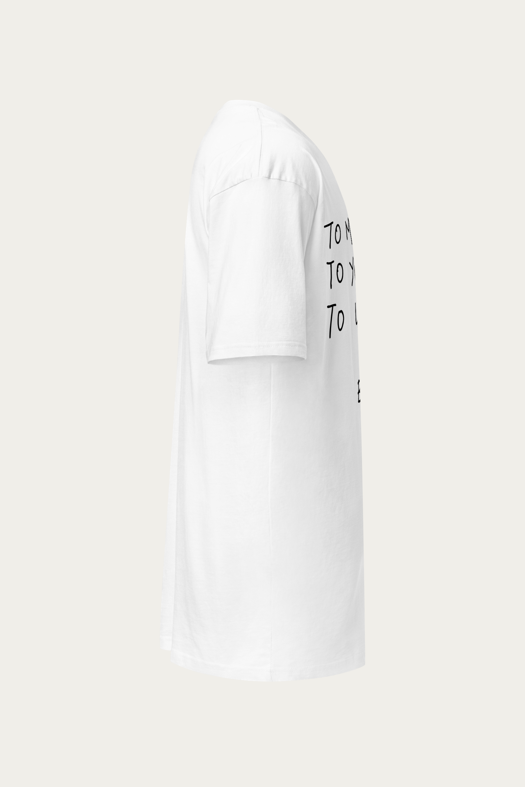 BLVNT x LIFE Tee, White by Andre Blunt, from the right, on a Cloud White ground