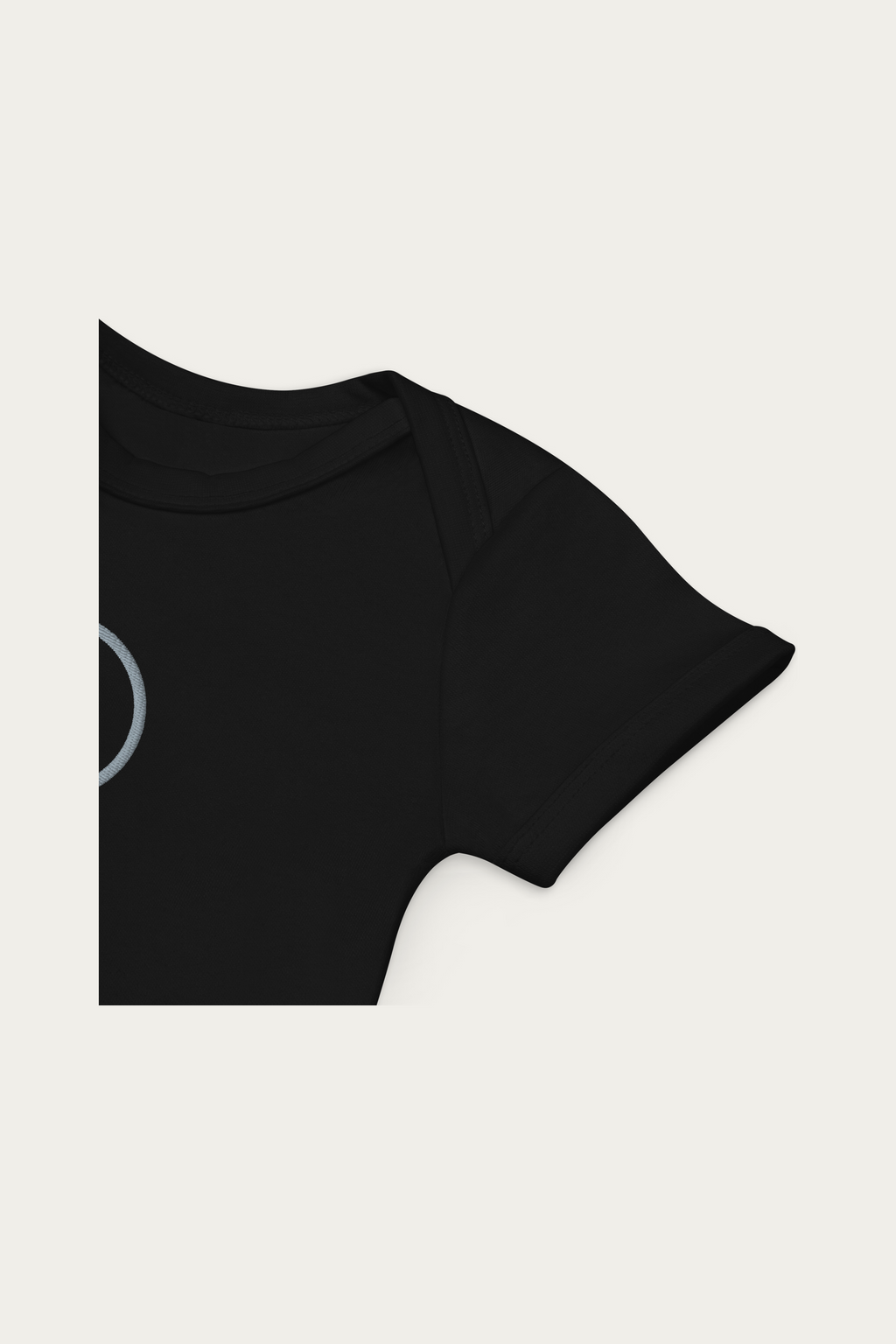 Baby Bodysuit, Black by Andre Blunt, product details, on a Cloud White ground