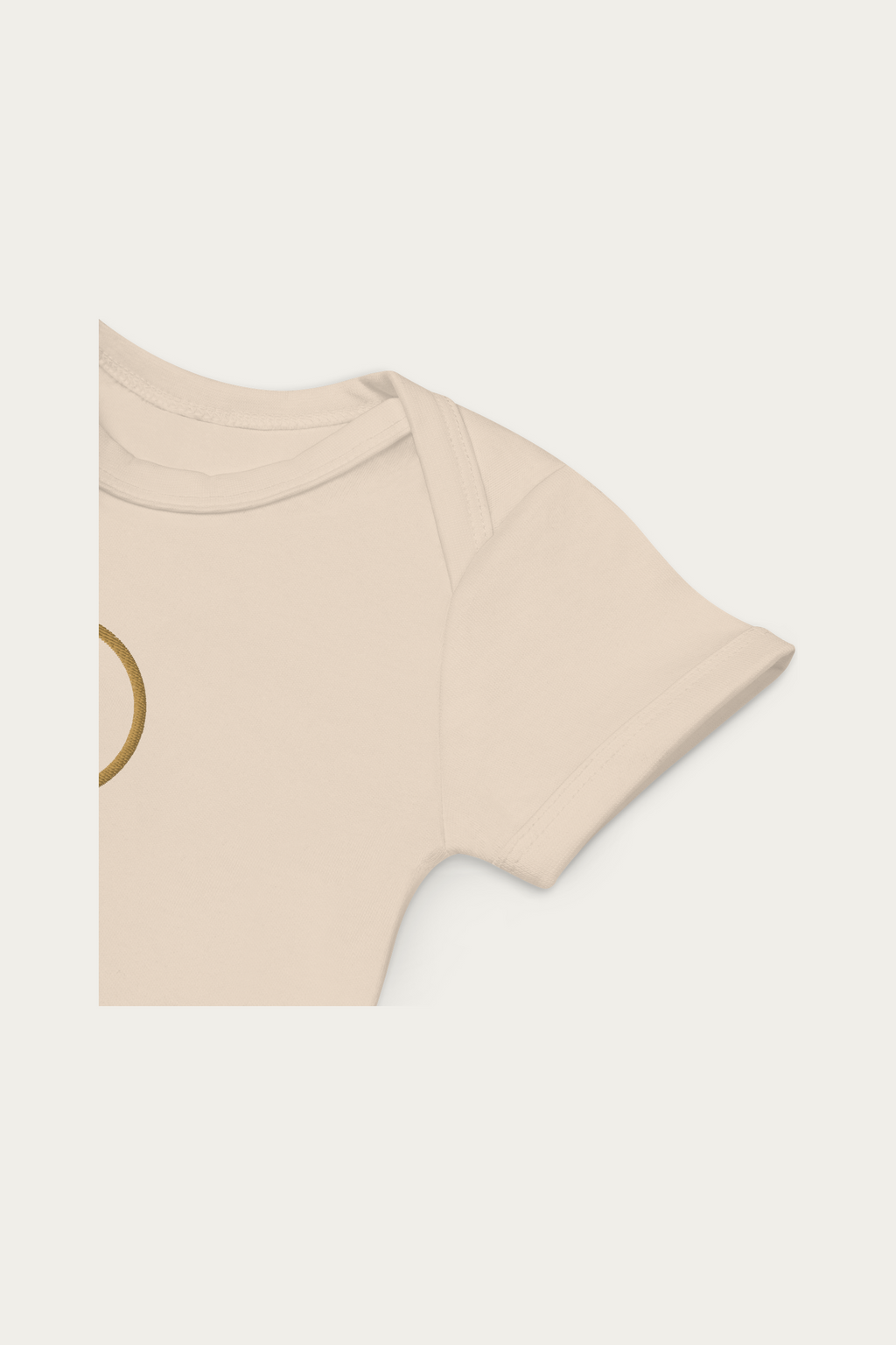 Baby Bodysuit, Natural by Andre Blunt, product details, on a Cloud White ground