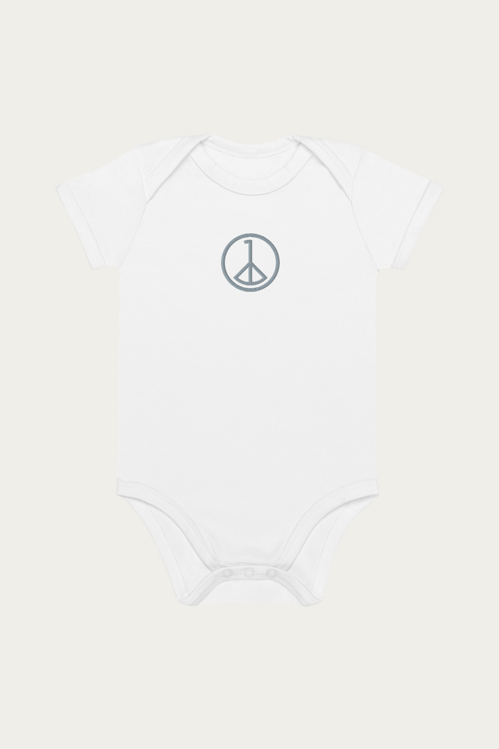 Baby Bodysuit, White by Andre Blunt, front, on a Cloud White ground