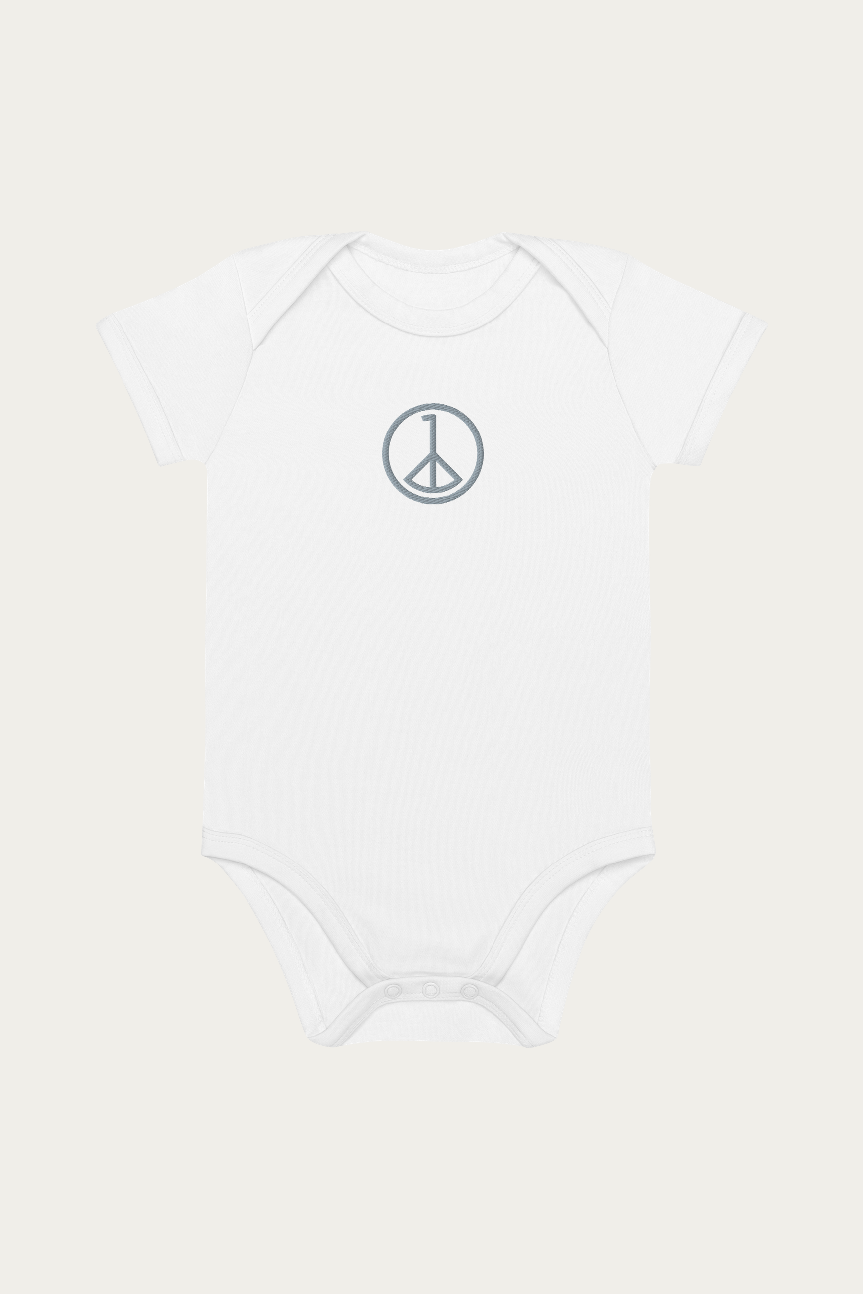 Baby Bodysuit, White by Andre Blunt, front, on a Cloud White ground