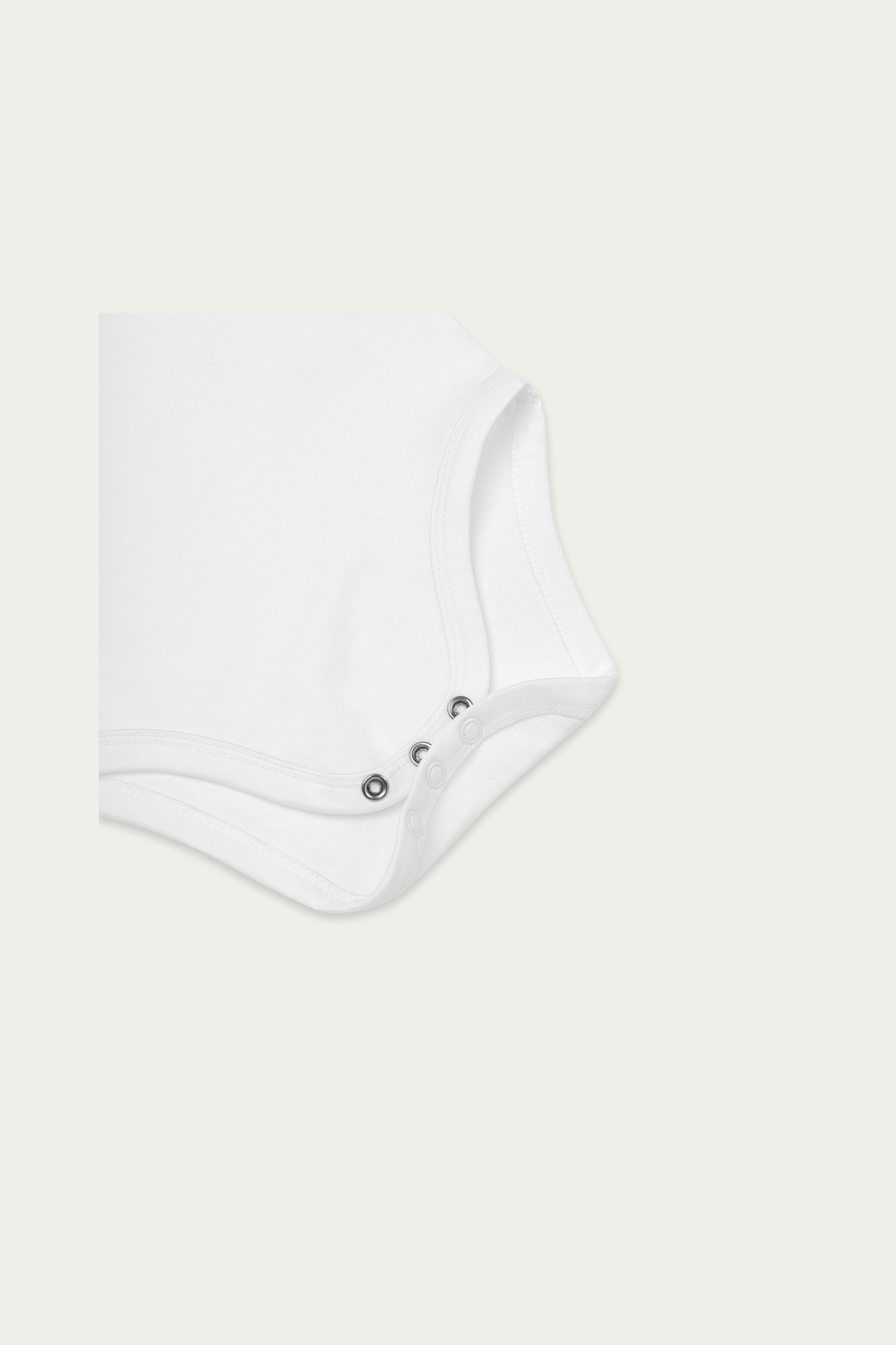 Baby Bodysuit, White by Andre Blunt, product details 2, on a Cloud White ground