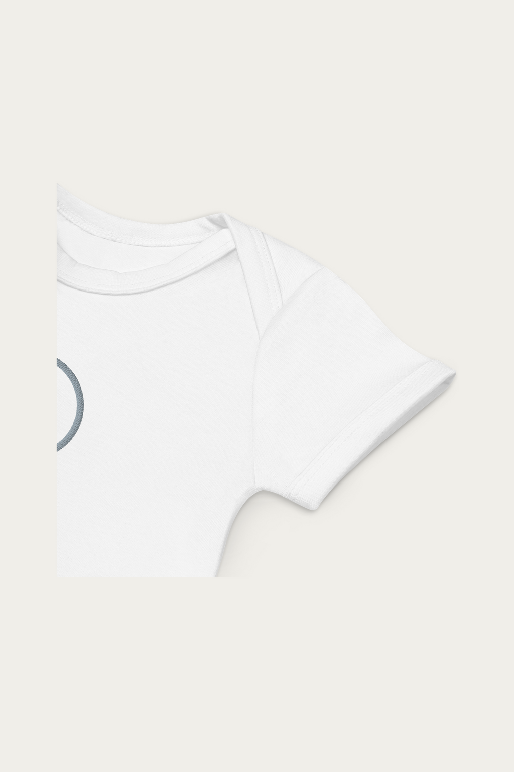 Baby Bodysuit, White by Andre Blunt, product details, on a Cloud White ground