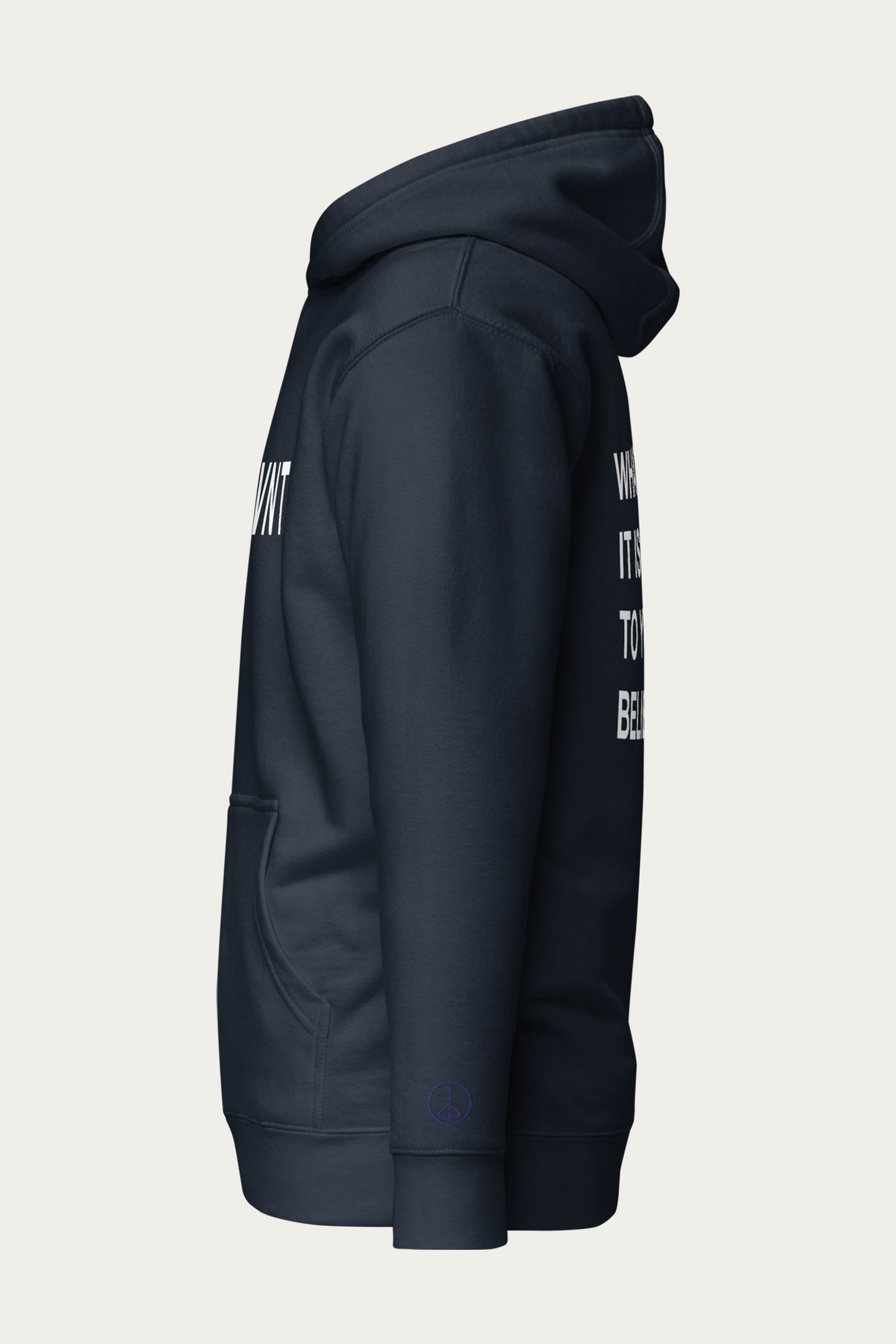 BLVNT Graphic Hoodie, Navy by Andre Blunt, from the left, on a Cloud White ground