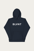 BLVNT Graphic Hoodie, Navy by Andre Blunt, shown on a Cloud White ground