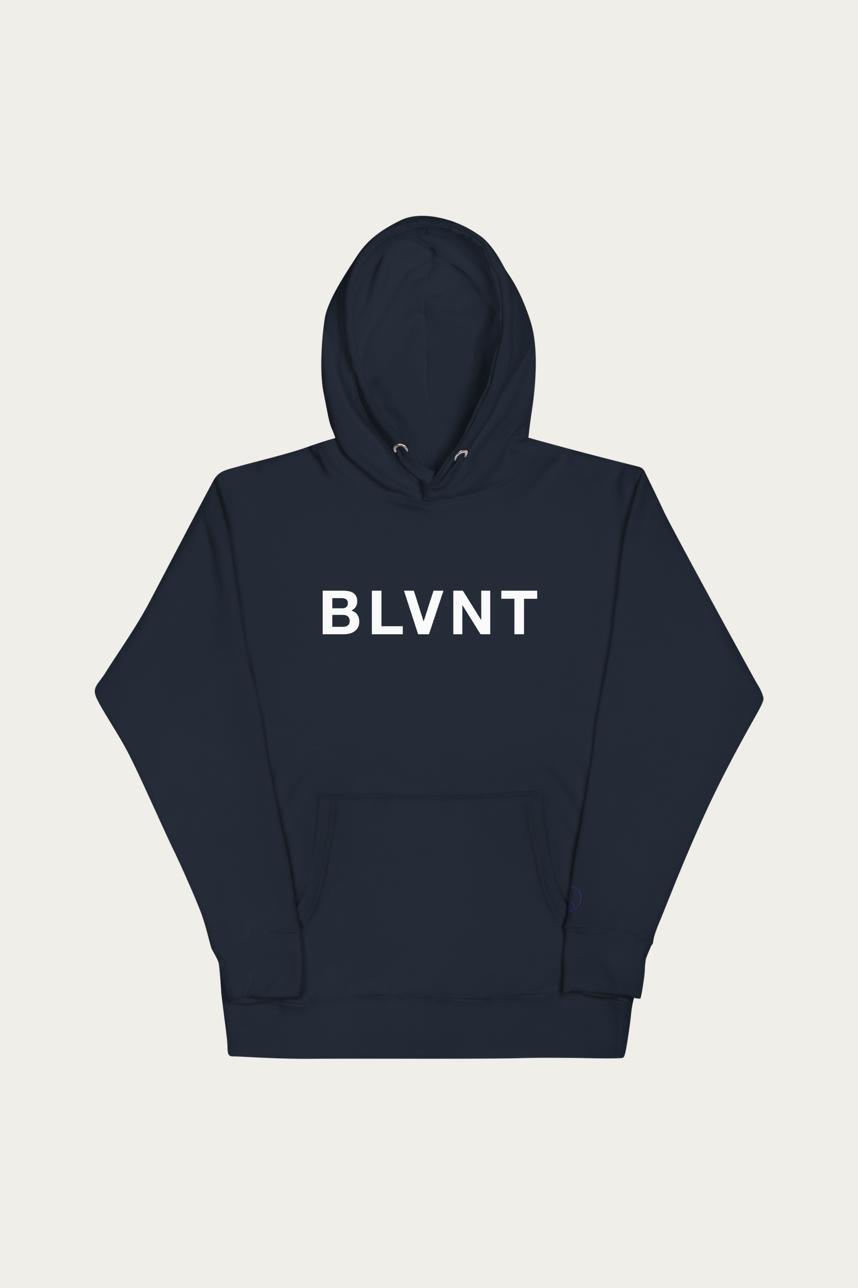BLVNT Graphic Hoodie, Navy by Andre Blunt, shown on a Cloud White ground