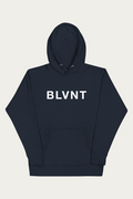 BLVNT Graphic Hoodie, Navy by Andre Blunt, shown on a Cloud White ground