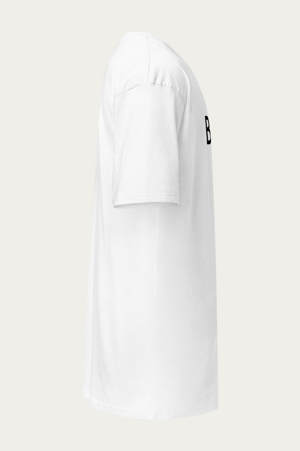 BLVNT Graphic Tee, White by Andre Blunt, from the right, on a Cloud White ground