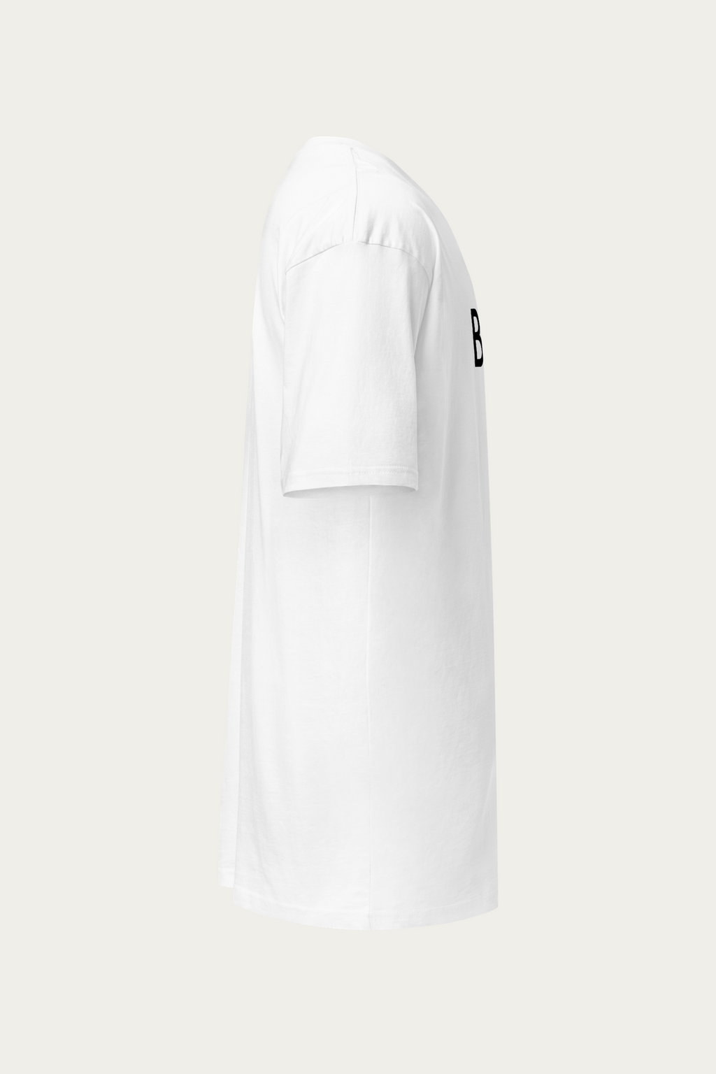 BLVNT Graphic Tee, White by Andre Blunt, from the right, on a Cloud White ground