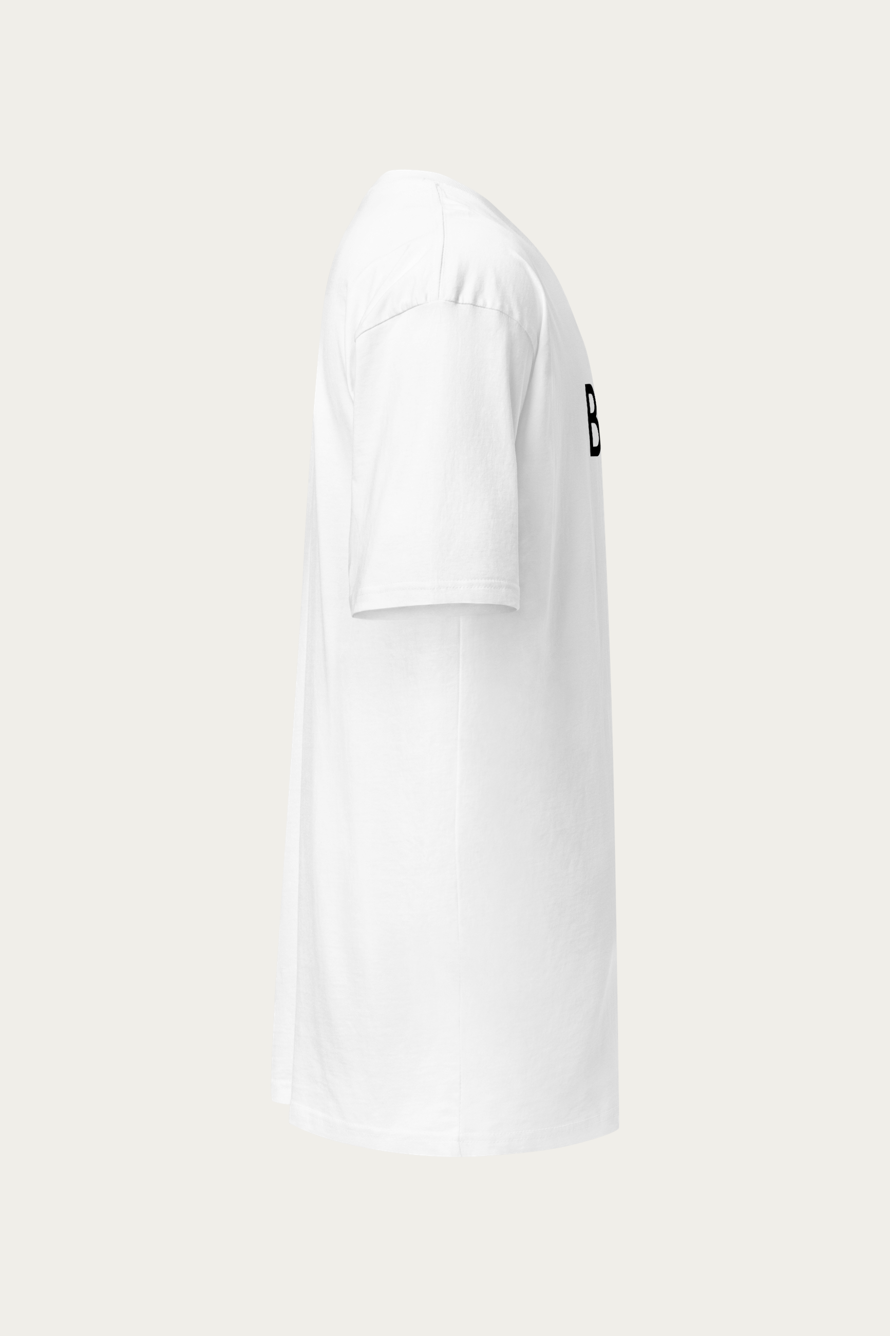 BLVNT Graphic Tee, White by Andre Blunt, from the right, on a Cloud White ground