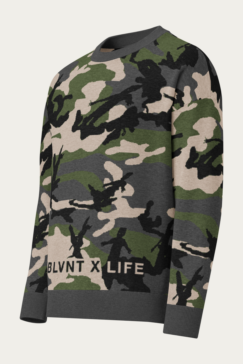 BLVNTxLIFE Relaxed Knitted Sweater, Camo, front
