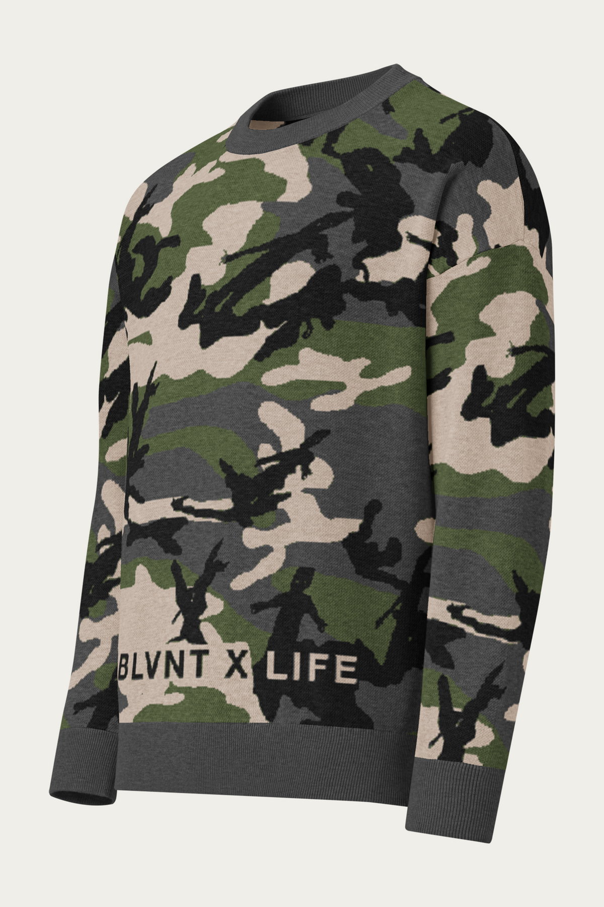 BLVNTxLIFE Relaxed Knitted Sweater, Camo, front