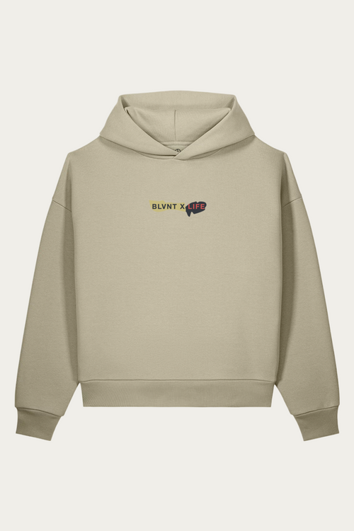 BLVNTxLIFE Sculpted Hoodie, Stone, front