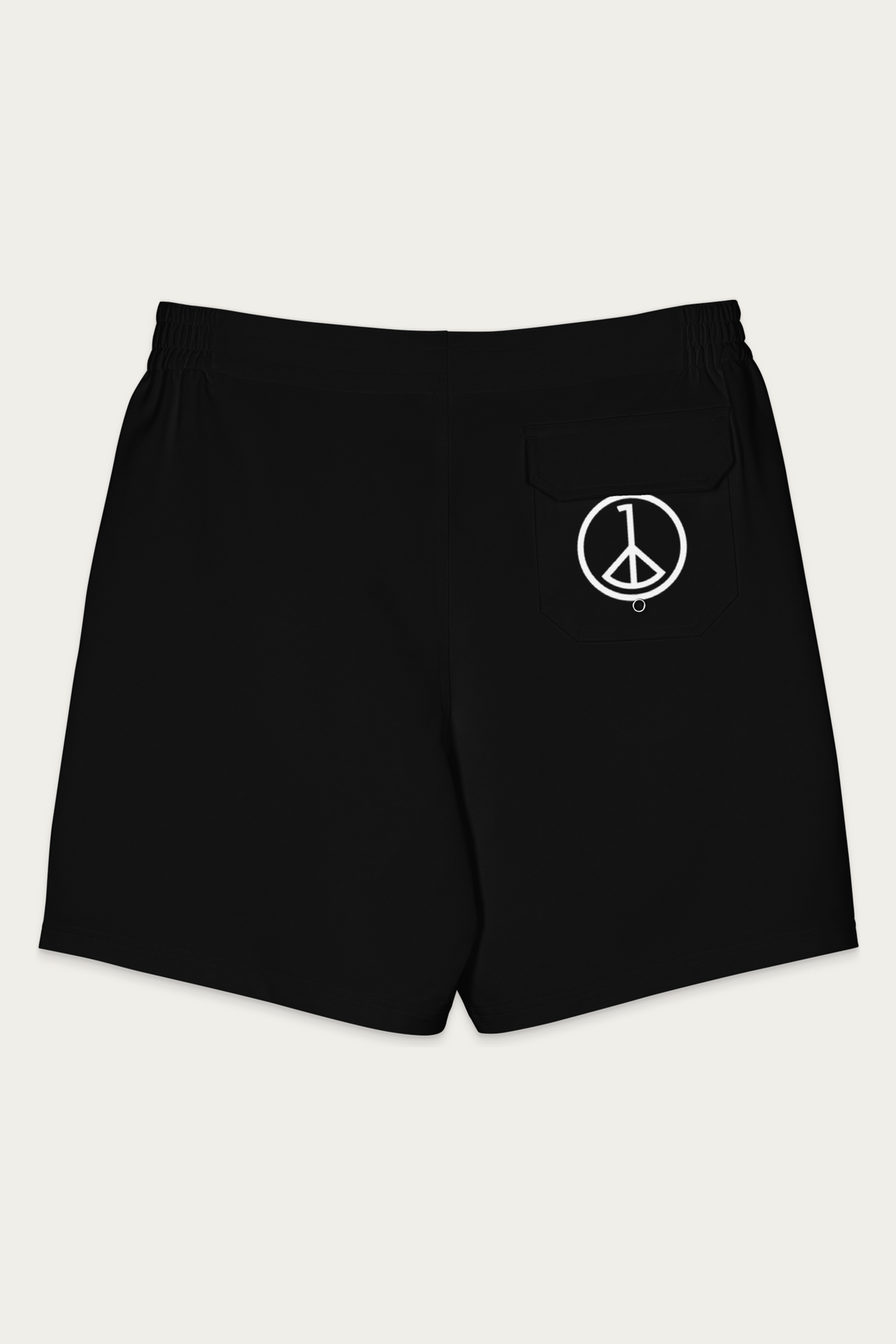 Board Shorts, Black by Andre Blunt, back, on a Cloud White ground