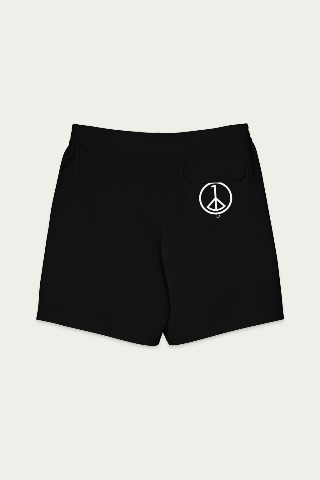Board Shorts, Black by Andre Blunt, back, on a Cloud White ground