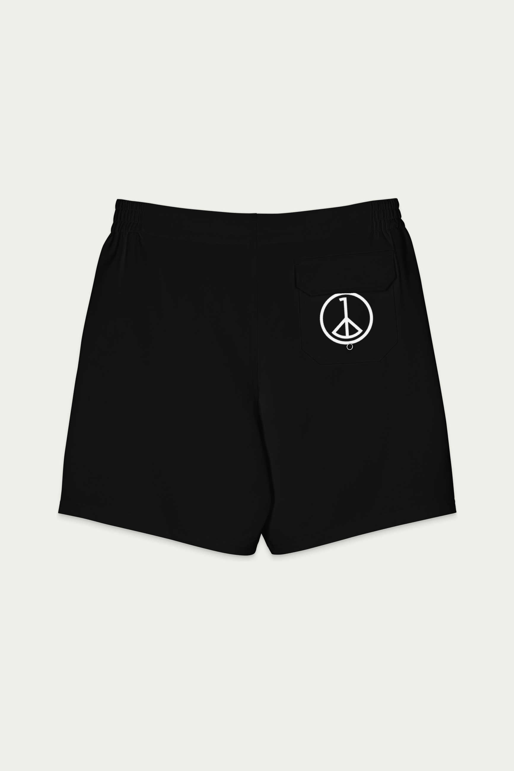 Board Shorts, Black by Andre Blunt, back, on a Cloud White ground