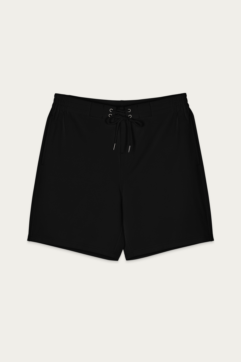 Board Shorts, Black by Andre Blunt, front, on a Cloud White ground