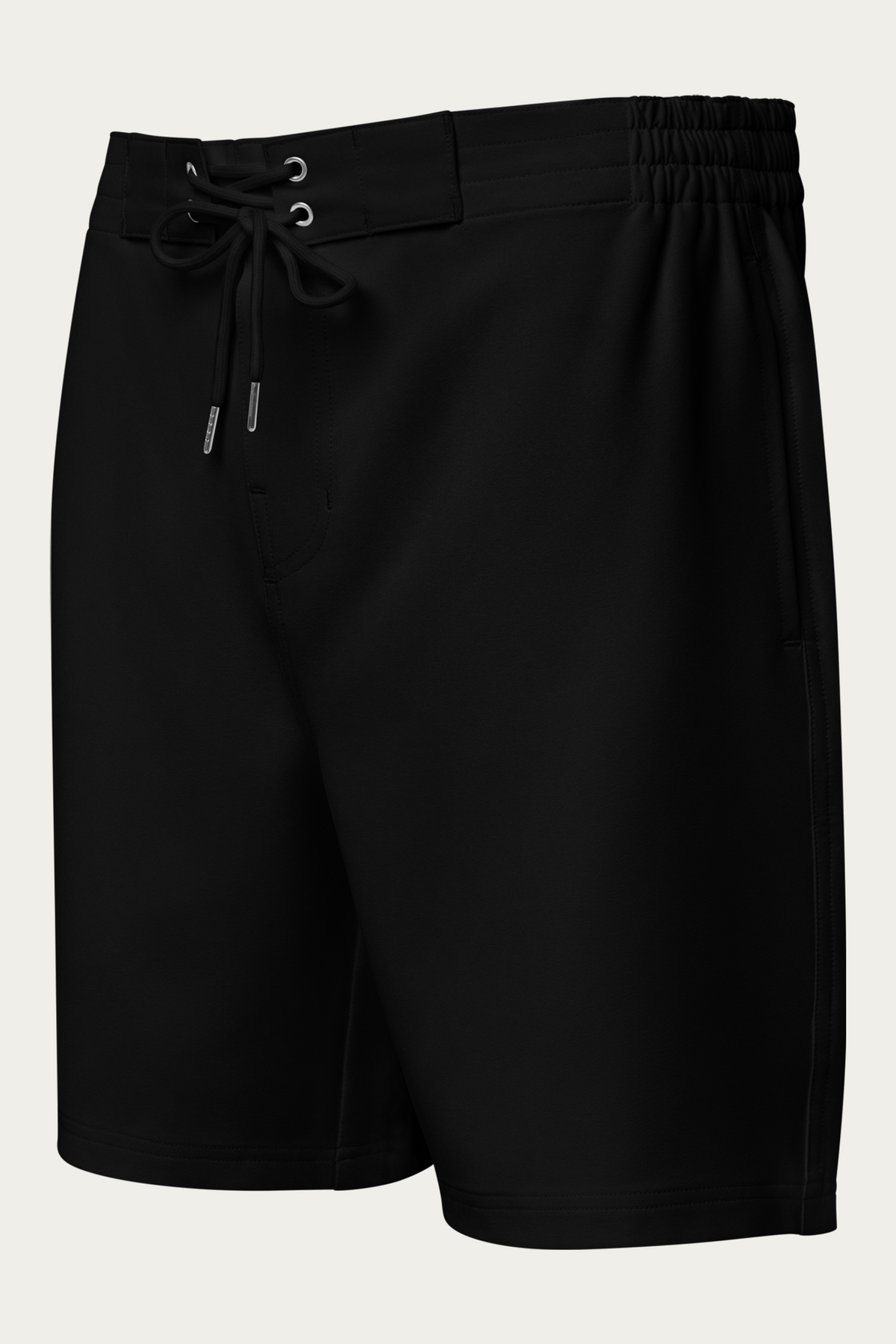 Board Shorts, Black by Andre Blunt, front, on a Cloud White ground