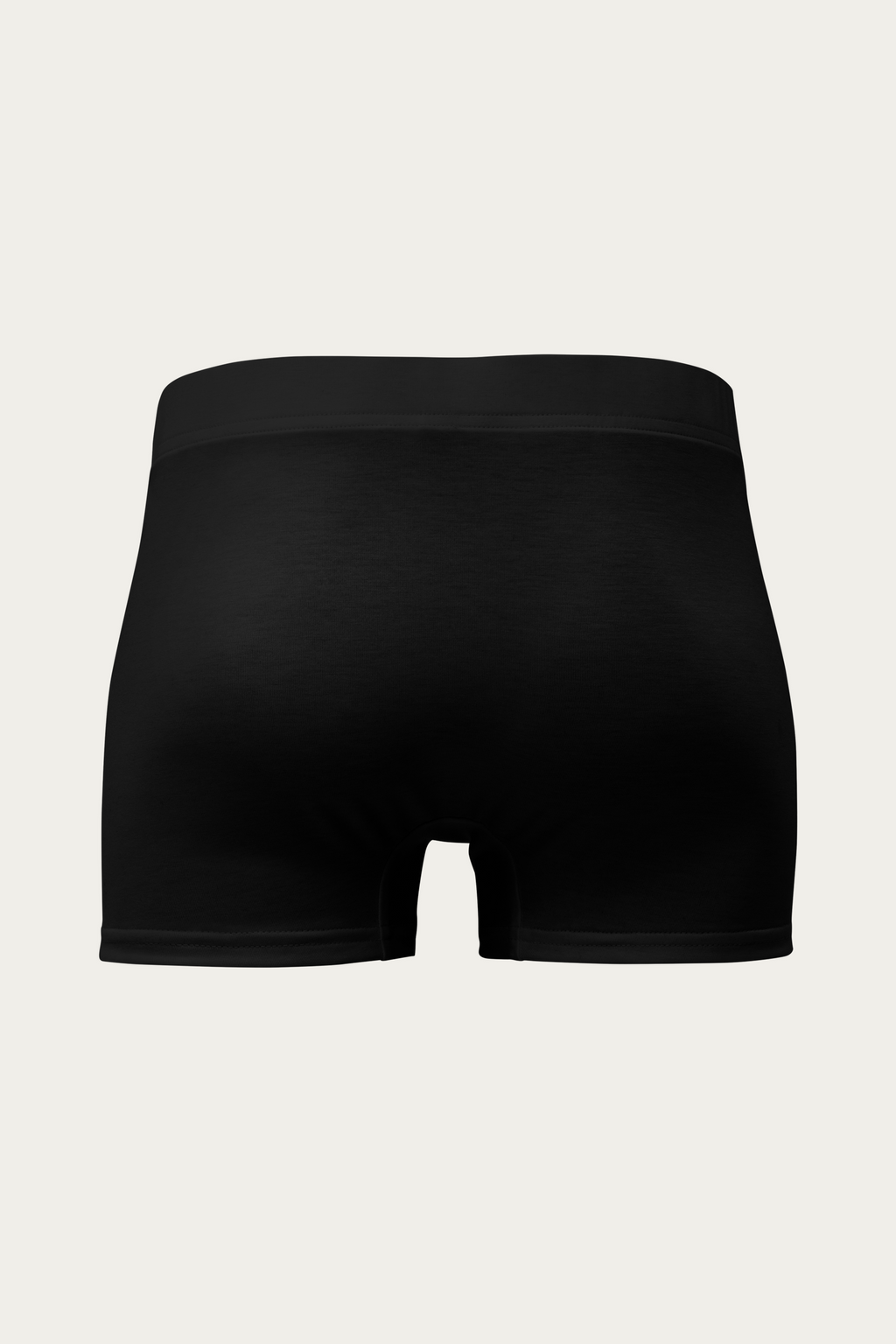 Boxer Briefs, Black by Andre Blunt, from the back, on a Cloud White ground