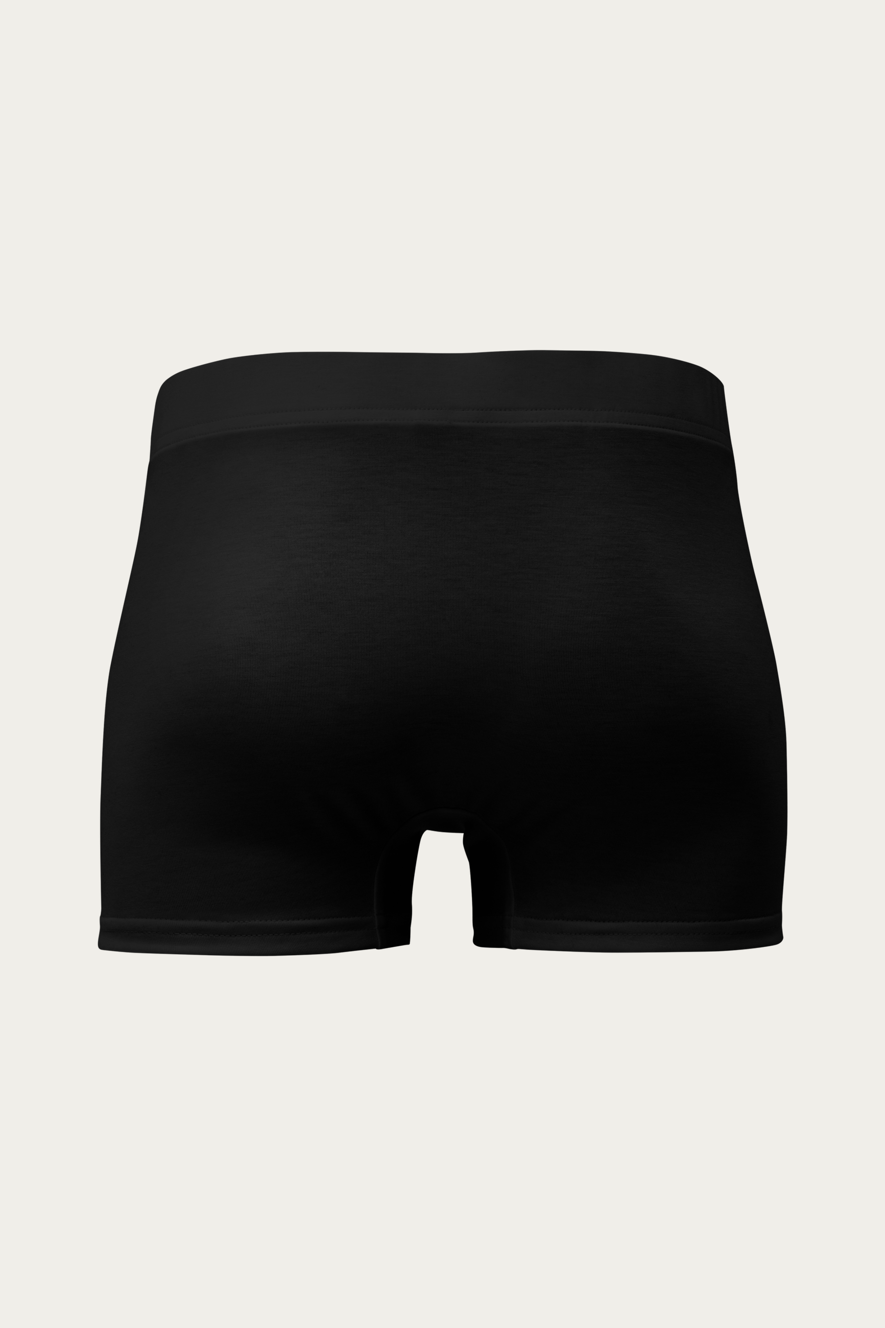 Boxer Briefs, Black by Andre Blunt, from the back, on a Cloud White ground