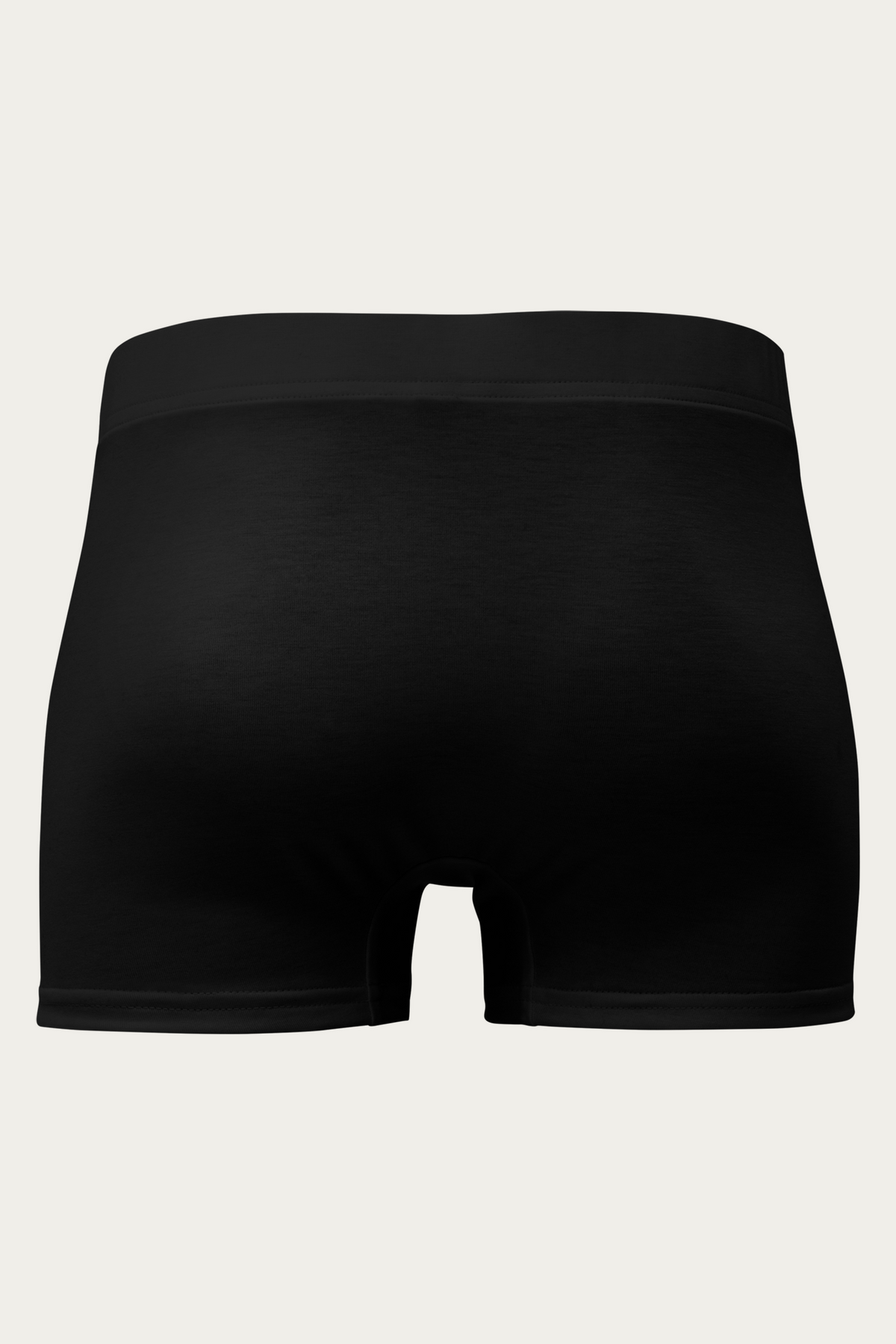 Boxer Briefs, Black by Andre Blunt, from the back, on a Cloud White ground