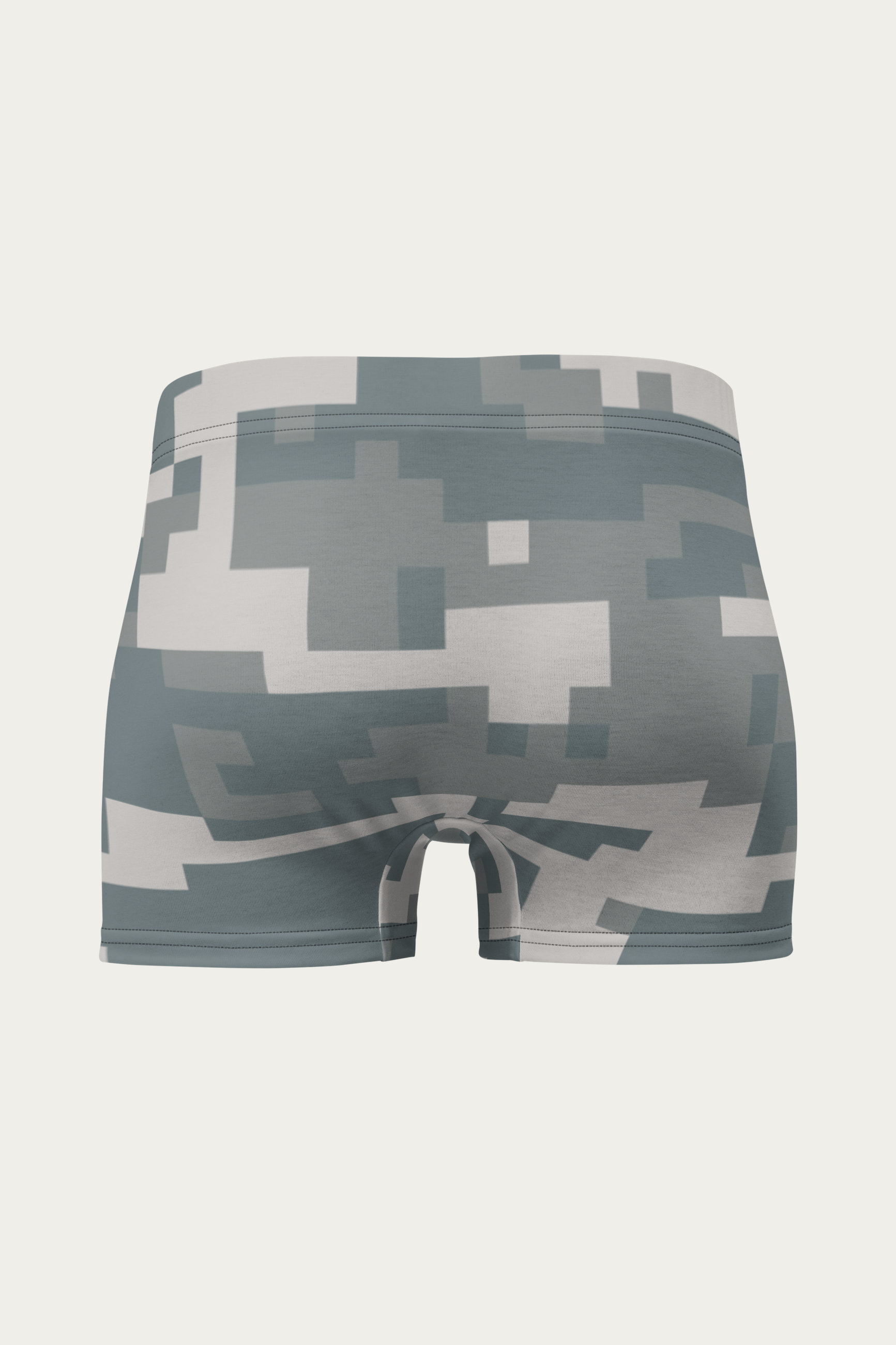 Boxer Briefs, Digital Camo by Andre Blunt, back, on a Cloud White ground