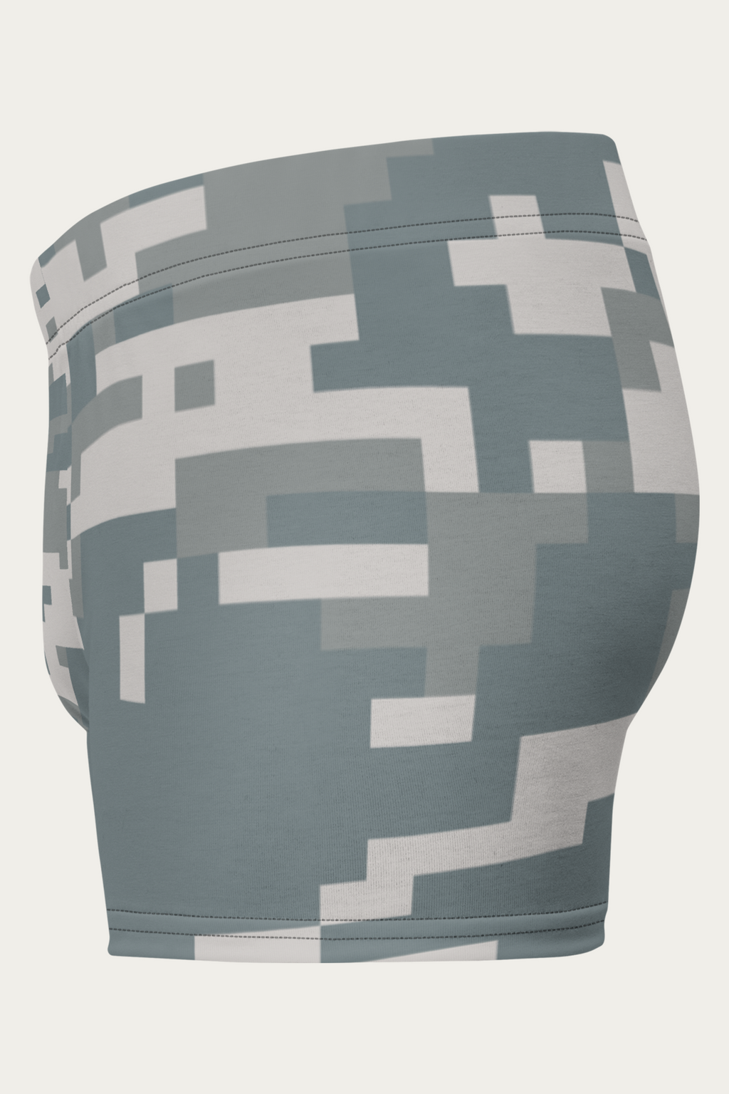 Boxer Briefs, Digital Camo by Andre Blunt, from the left, on a Cloud White ground