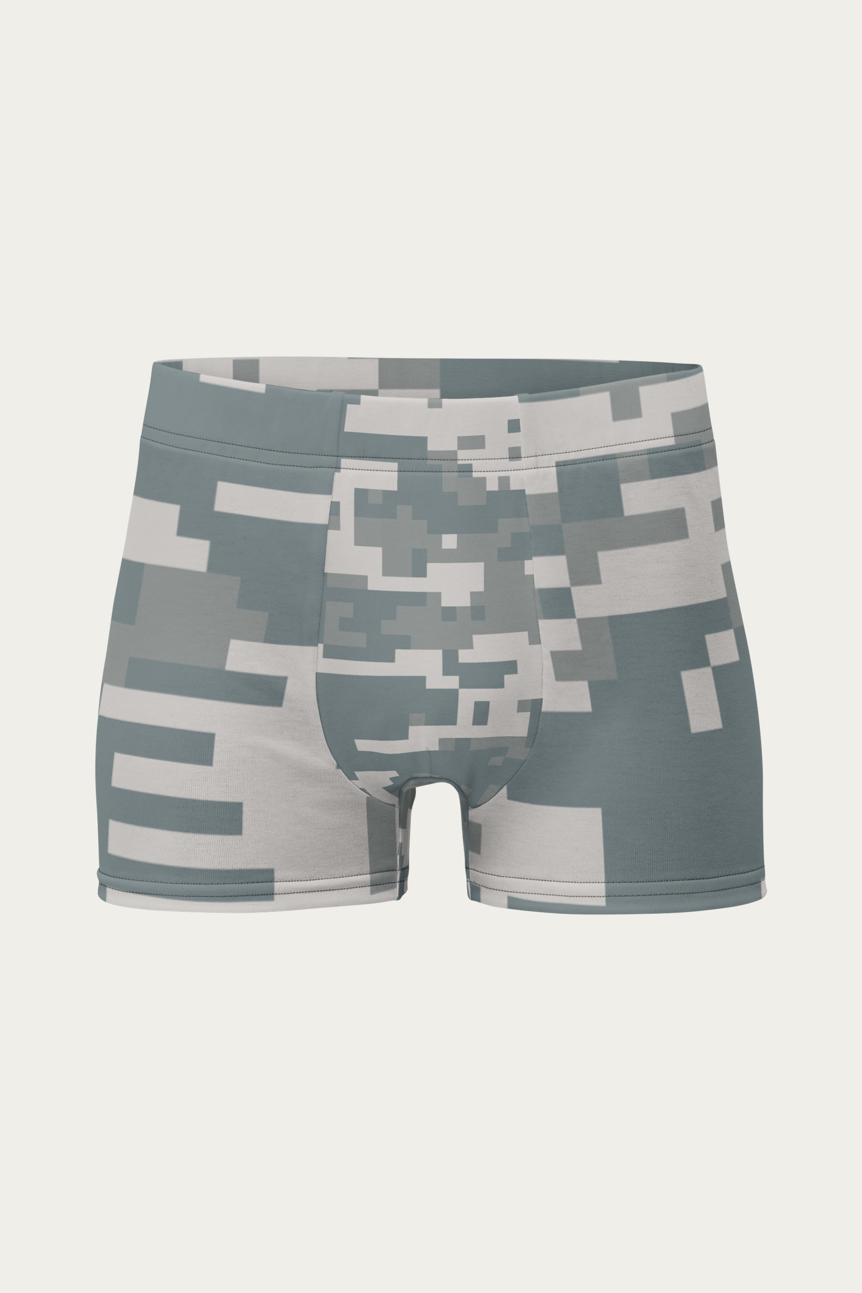 Boxer Briefs, Digital Camo by Andre Blunt, front, on a Cloud White ground