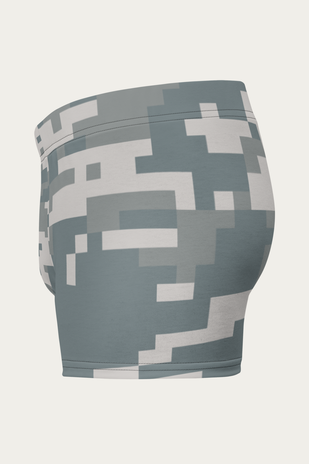 Boxer Briefs, Digital Camo by Andre Blunt, from the left, on a Cloud White ground