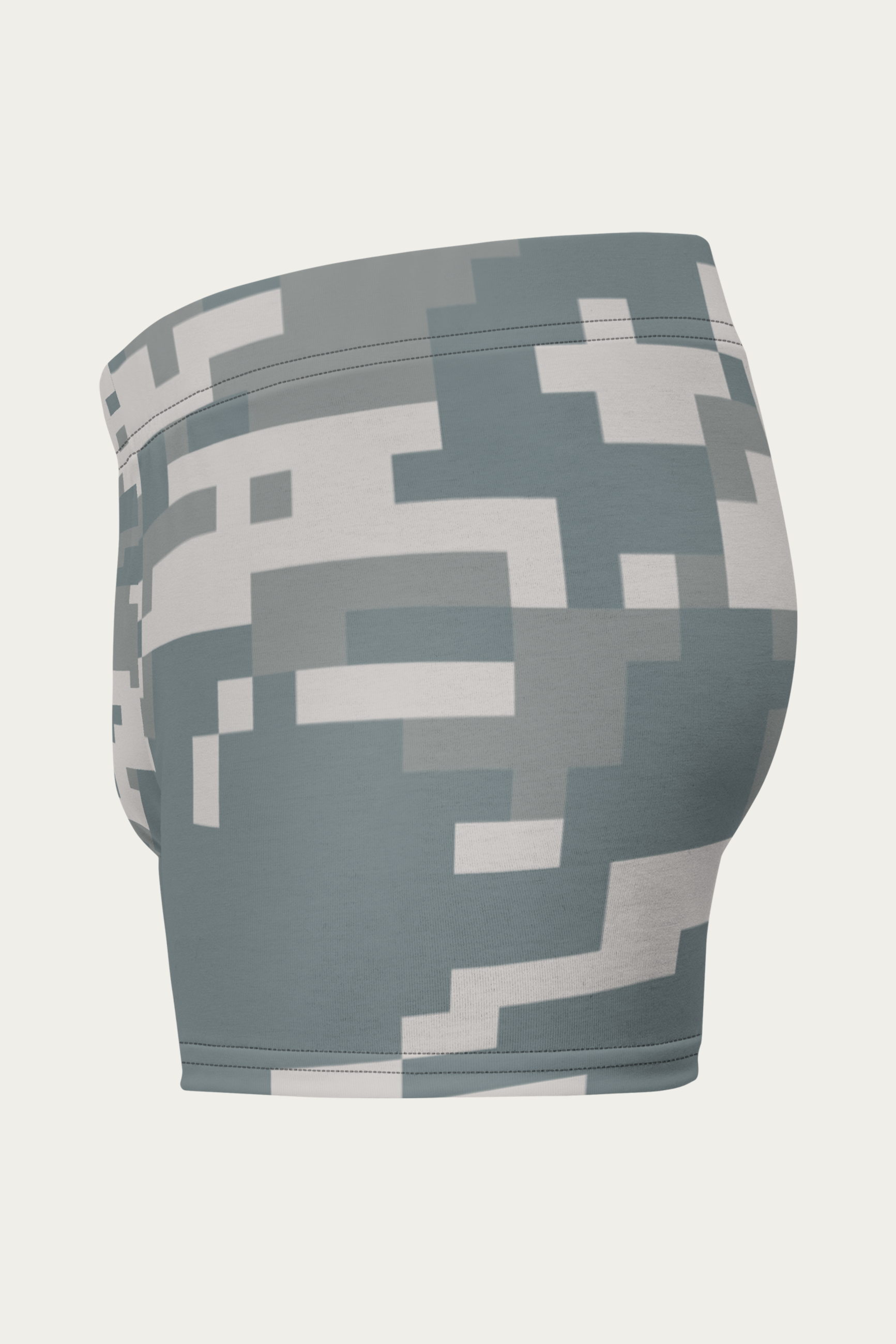 Boxer Briefs, Digital Camo by Andre Blunt, from the left, on a Cloud White ground