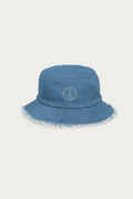 Bucket Hat, Denim by Andre Blunt, shown on a Cloud White ground