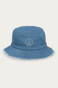 Bucket Hat, Denim by Andre Blunt, shown on a Cloud White ground