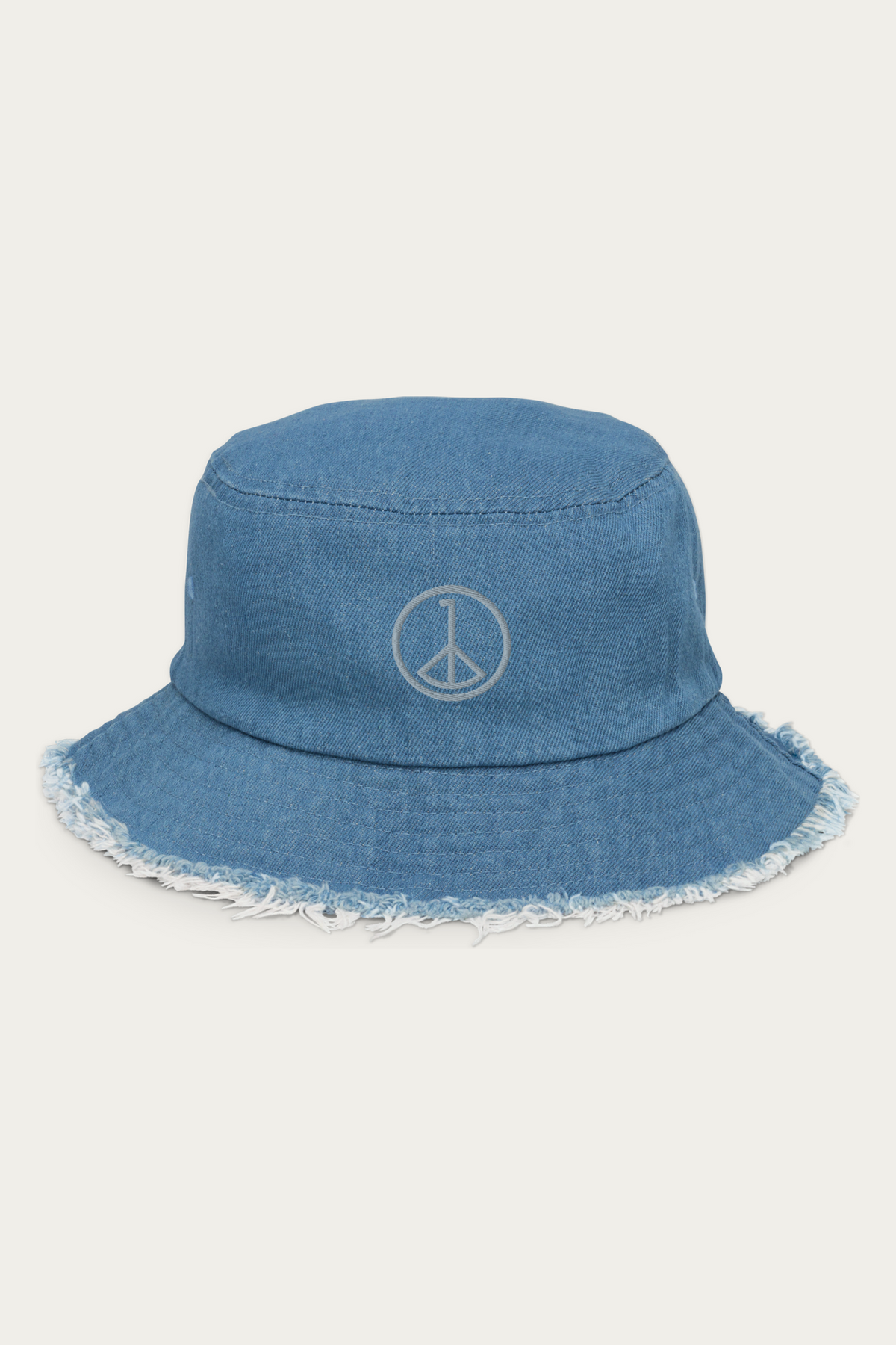 Bucket Hat, Denim by Andre Blunt, shown on a Cloud White ground