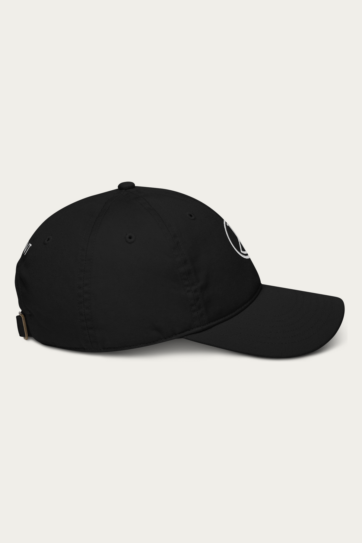 Cap, Black by Andre Blunt, from the right, on a Cloud White ground