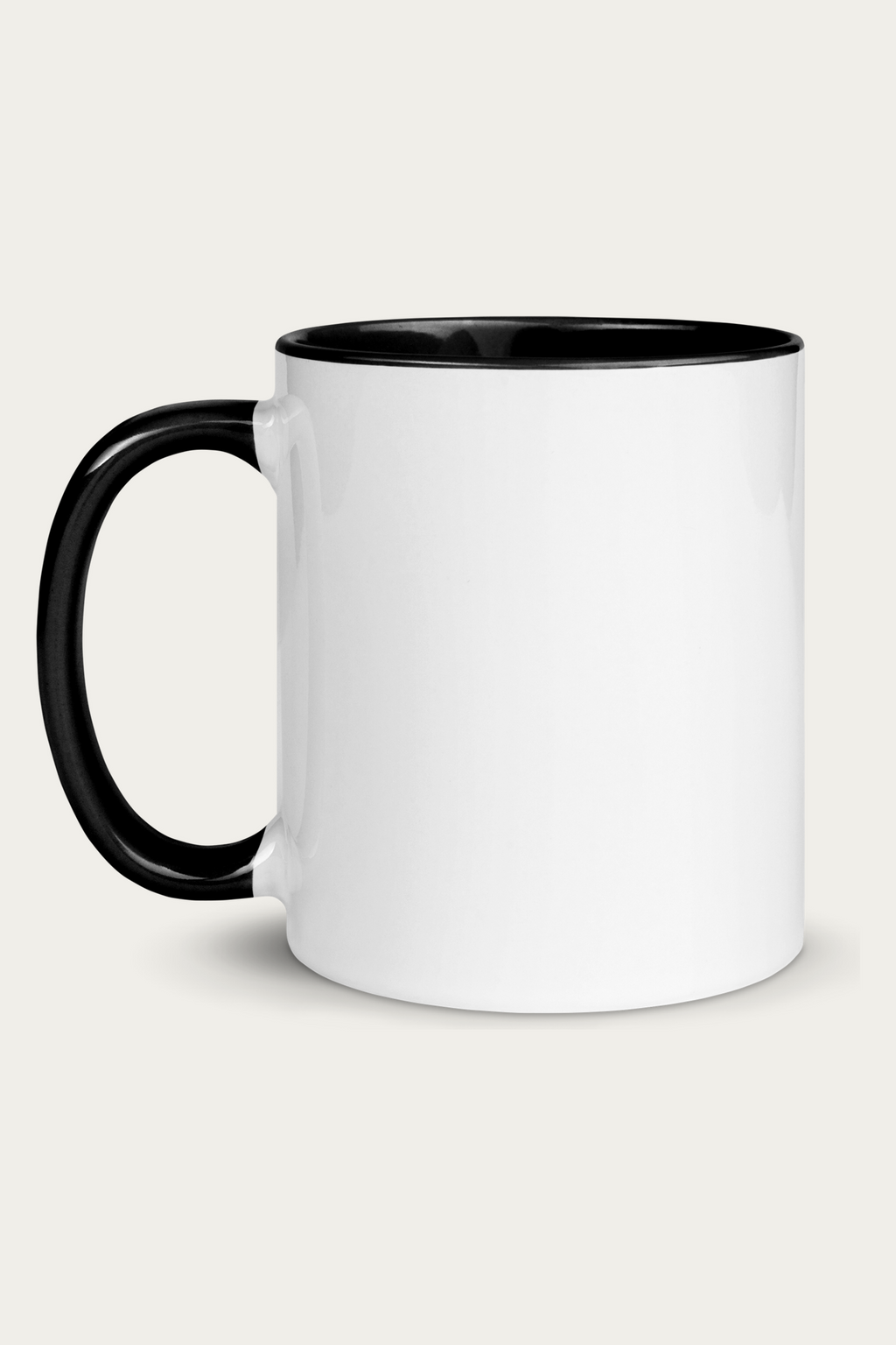 Ceramic Mug, Black by Andre Blunt, from the left, on a Cloud White ground