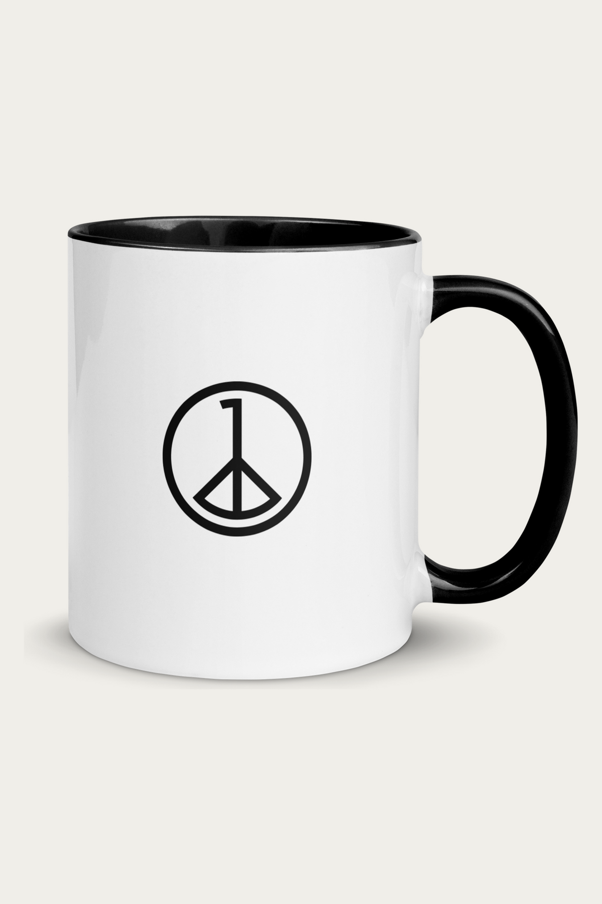 Ceramic Mug, Black by Andre Blunt, from the right, on a Cloud White ground