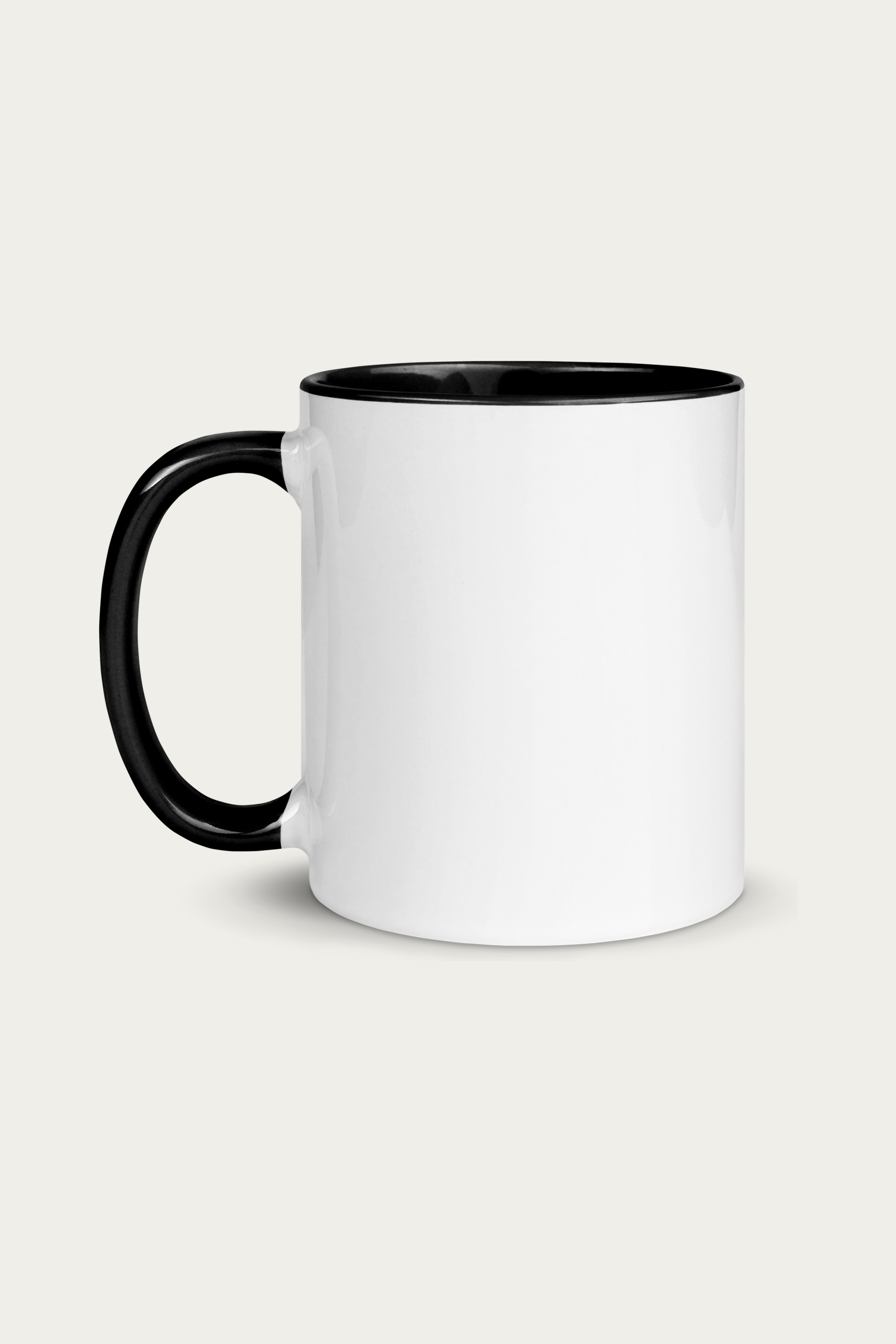 Ceramic Mug, Black by Andre Blunt, from the left, on a Cloud White ground