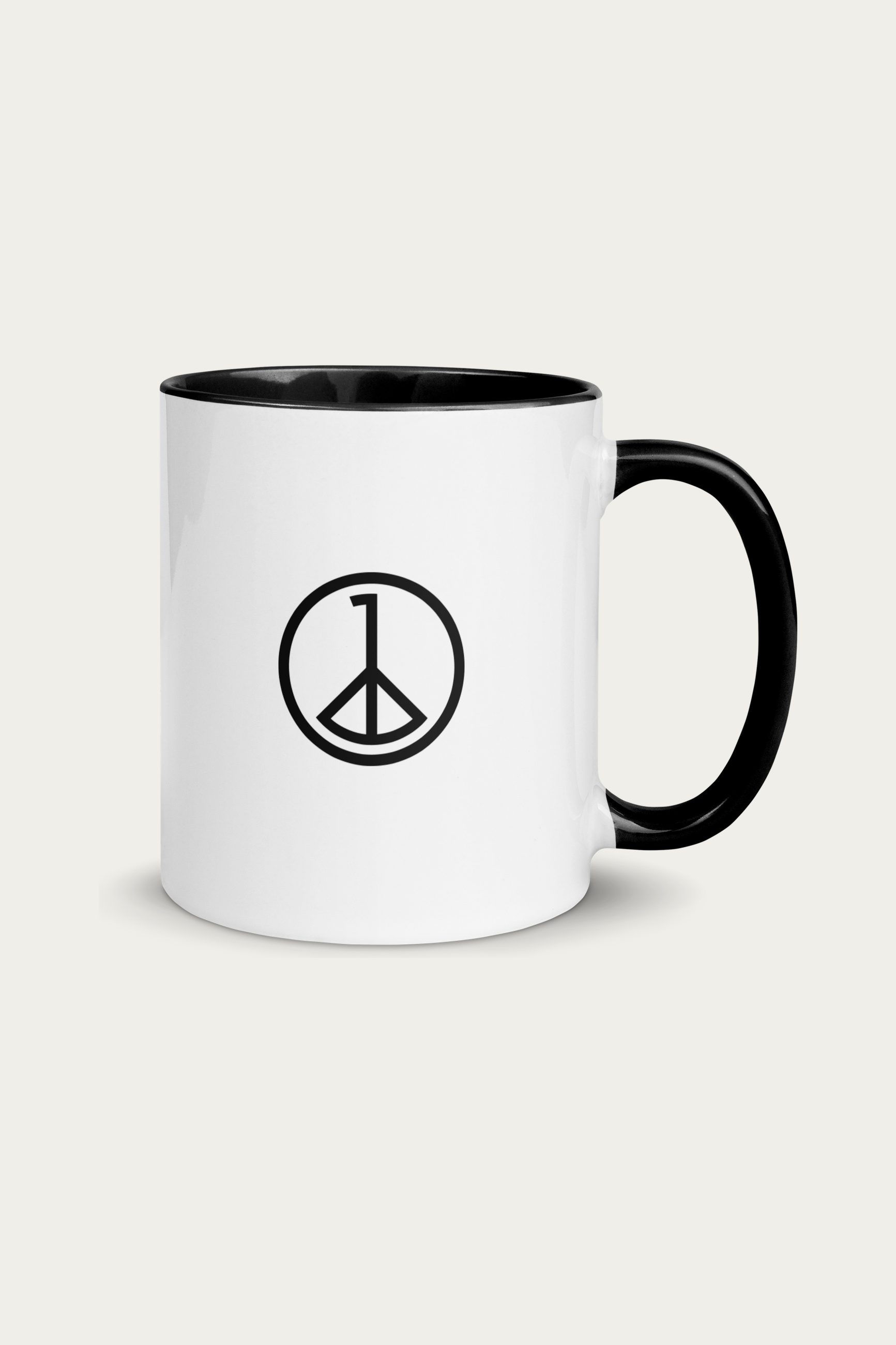 Ceramic Mug, Black by Andre Blunt, from the right, on a Cloud White ground
