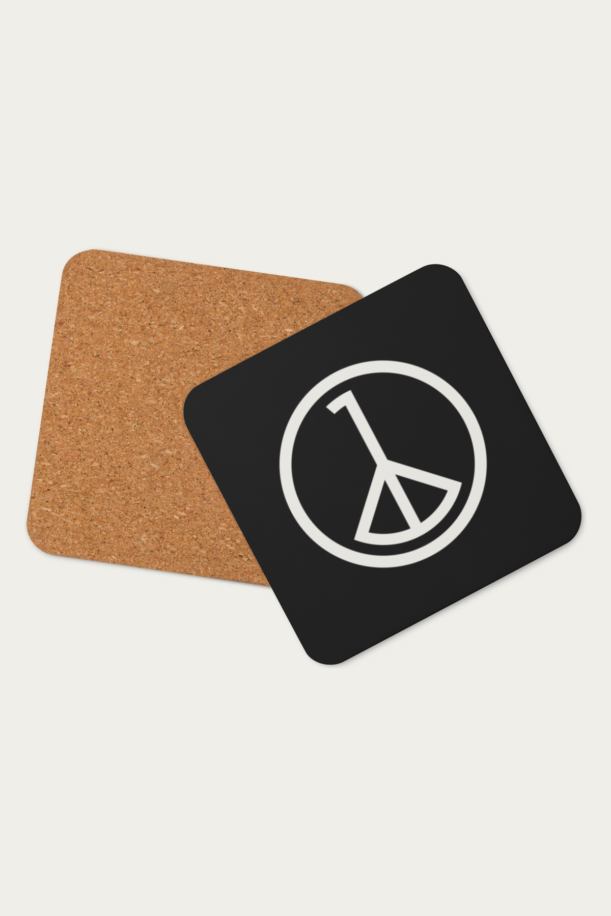 Andre Blunt cork coaster in black, second view, on a Cloud White ground