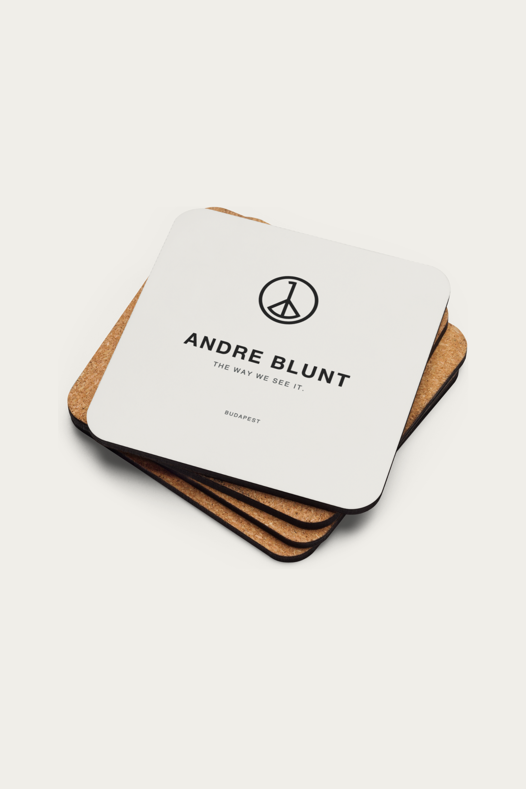 Cork Coaster, Bone by Andre Blunt, stacked, on a Cloud White ground