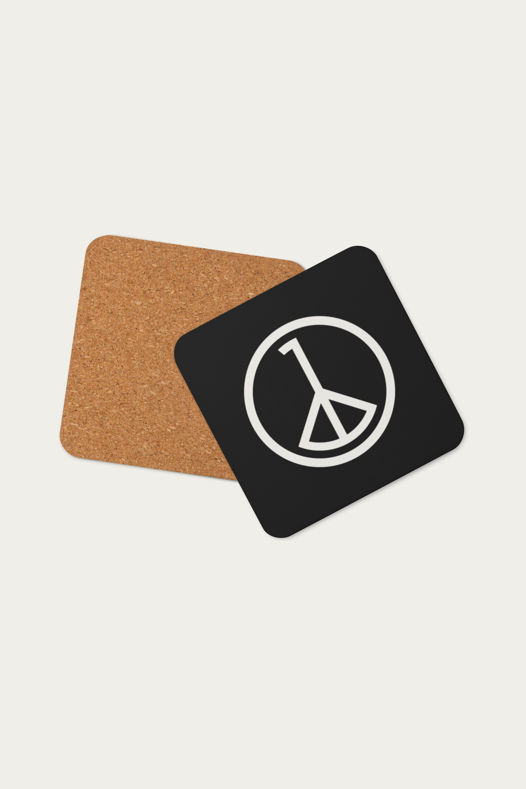 Cork Coaster by Andre Blunt, front, on a Cloud White ground