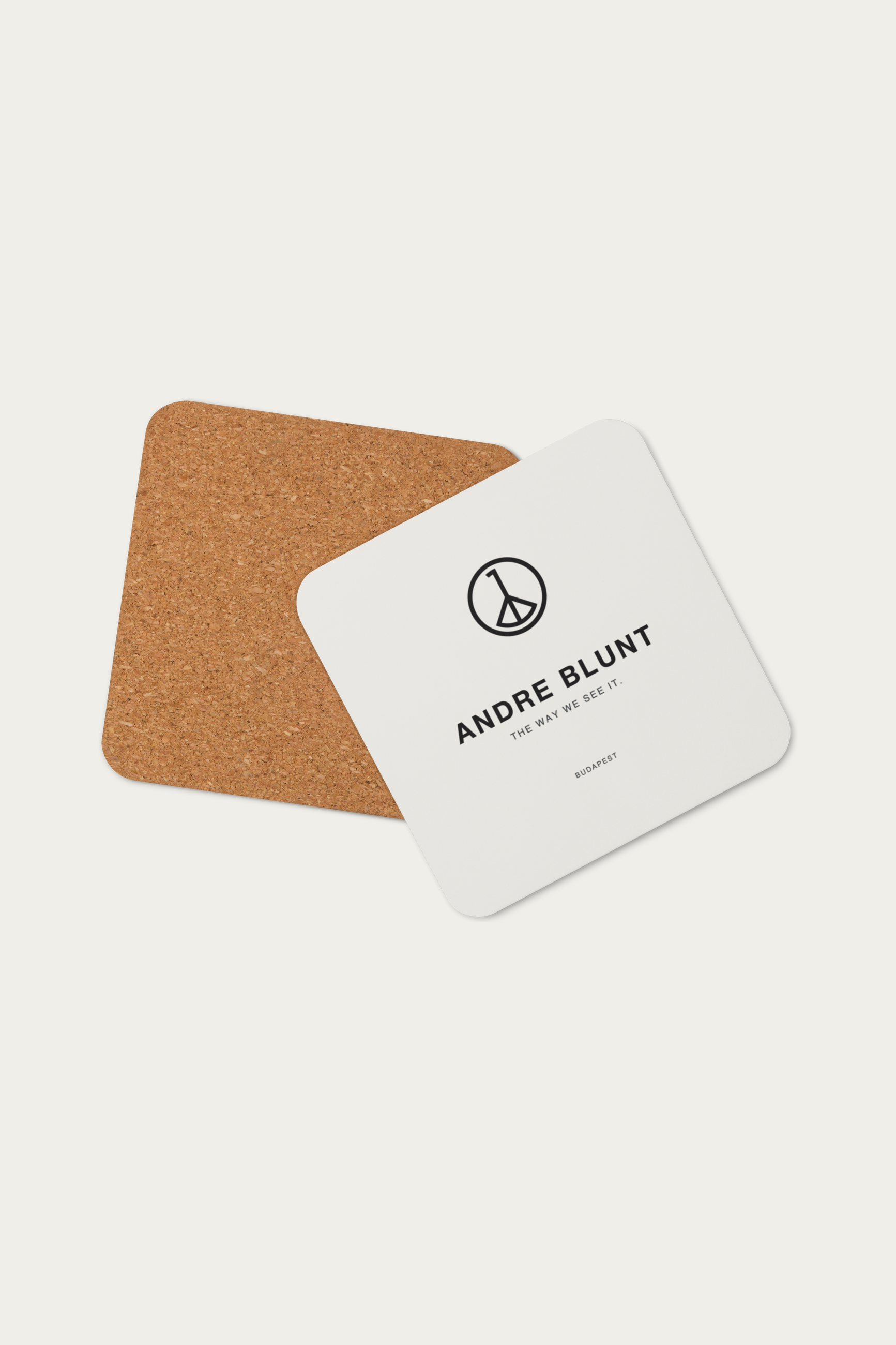 Cork Coaster, Natural by Andre Blunt, showing the cork back, on a Cloud White ground