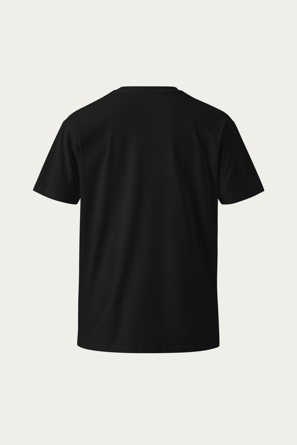 Crew-Neck Tee, Black by Andre Blunt, from the back, on a Cloud White ground