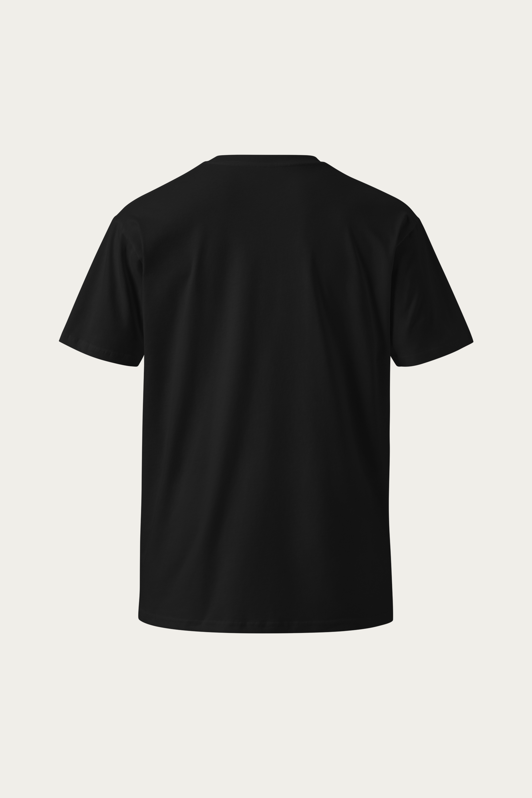 Crew-Neck Tee, Black by Andre Blunt, from the back, on a Cloud White ground