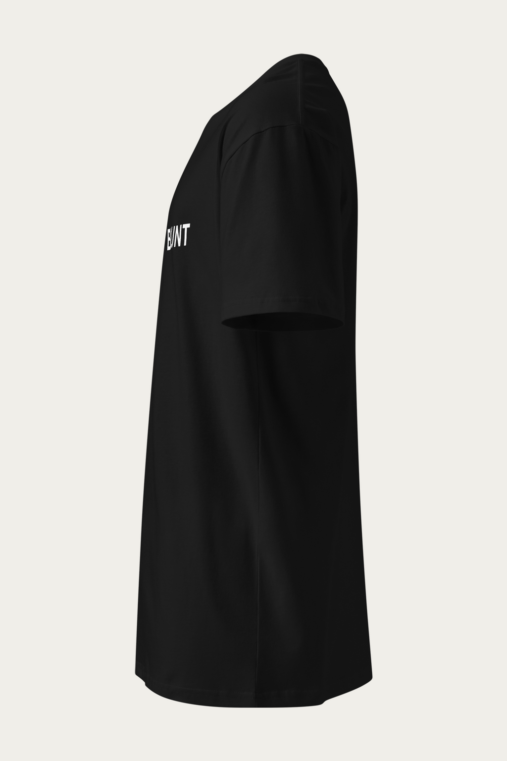 Crew-Neck Tee, Black by Andre Blunt, from the left, on a Cloud White ground