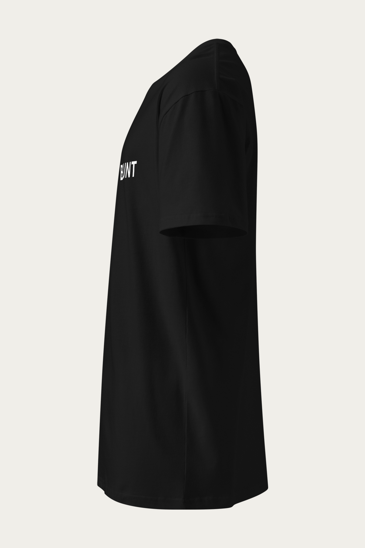 Crew-Neck Tee, Black by Andre Blunt, from the left, on a Cloud White ground