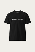 Crew-Neck Tee, Black by Andre Blunt, shown on a Cloud White ground