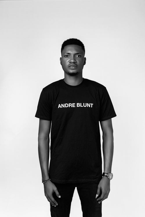 Andre Blunt crew-neck tee in black, studio front