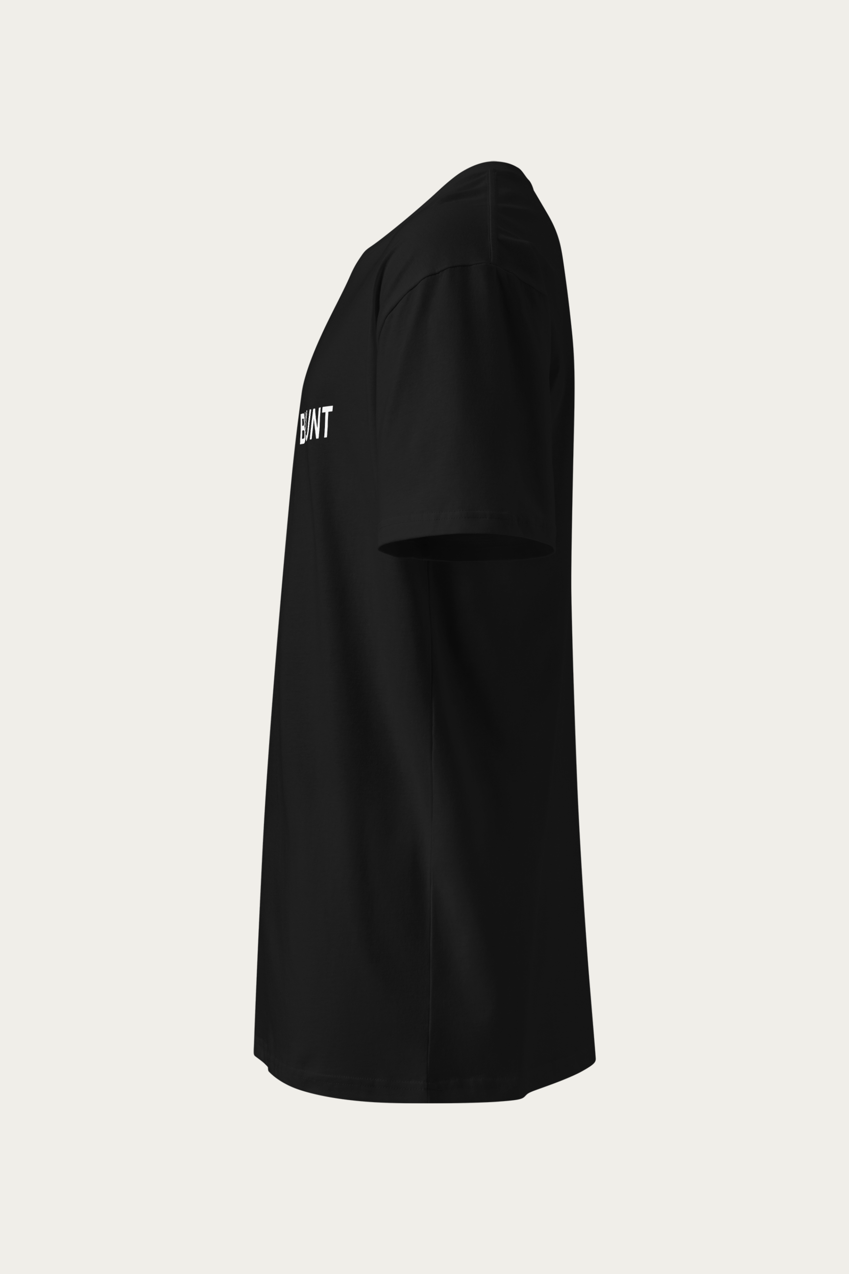 Crew-Neck Tee, Black by Andre Blunt, from the left, on a Cloud White ground
