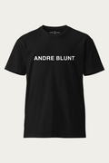 Crew-Neck Tee, Black by Andre Blunt, shown on a Cloud White ground